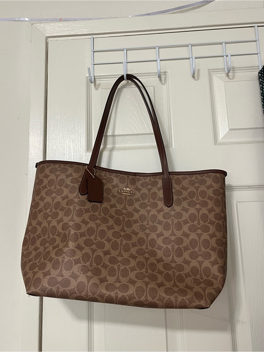 Coach Logo Canvas Tote in Brown and Dark Brown